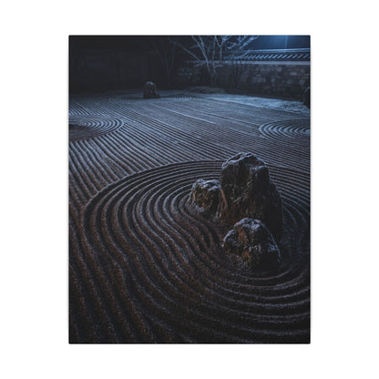 Moonlight Rock Garden Canvas Art - Dark Japandi Seijaku