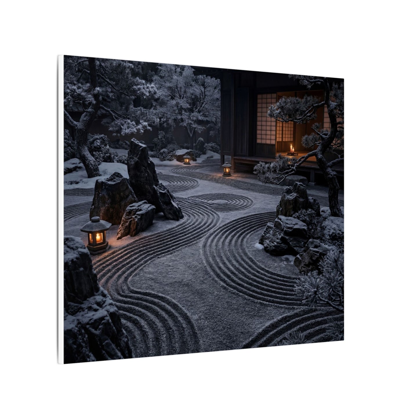 Candlelight Rock Garden Canvas Art - Dark Japandi Fukinsei