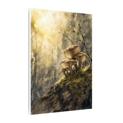 Wild Mushrooms Canvas Art | Spring Japandi Watercolor Art