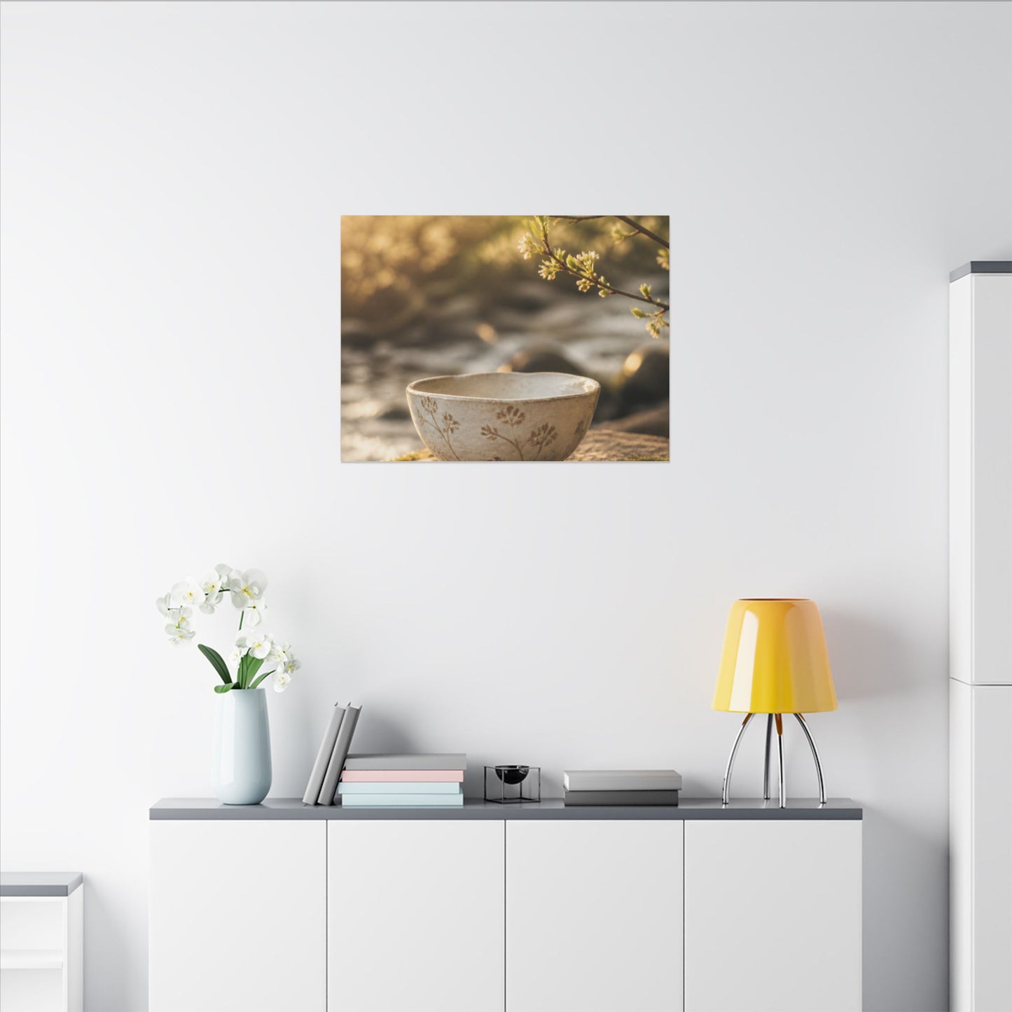 Neutral Ceramic Bowl Canvas Art - Japanese Pattern Japandi