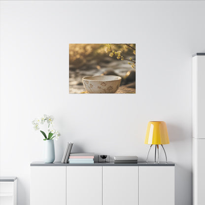 Neutral Ceramic Bowl Canvas Art - Japanese Pattern Japandi