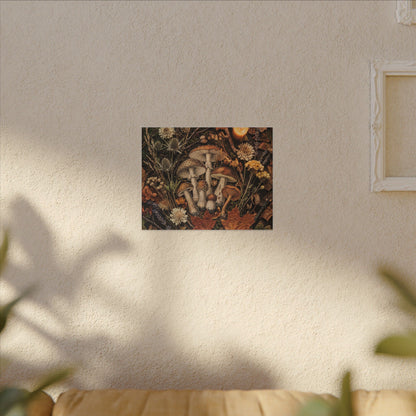 Autumn Dried Flowers Mushroom Illustration Canvas Art | Earthy Decor