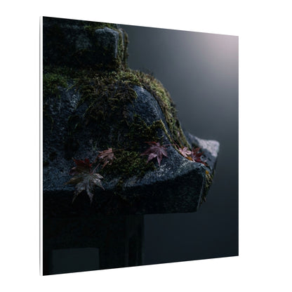 Stone Lantern Moody Minimal Canvas Art | Sophisticated Dark Japandi Art