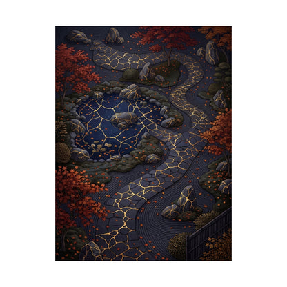 Moonlit Garden Wall Art Print | Autumn Kintsugi Gold Vein Art