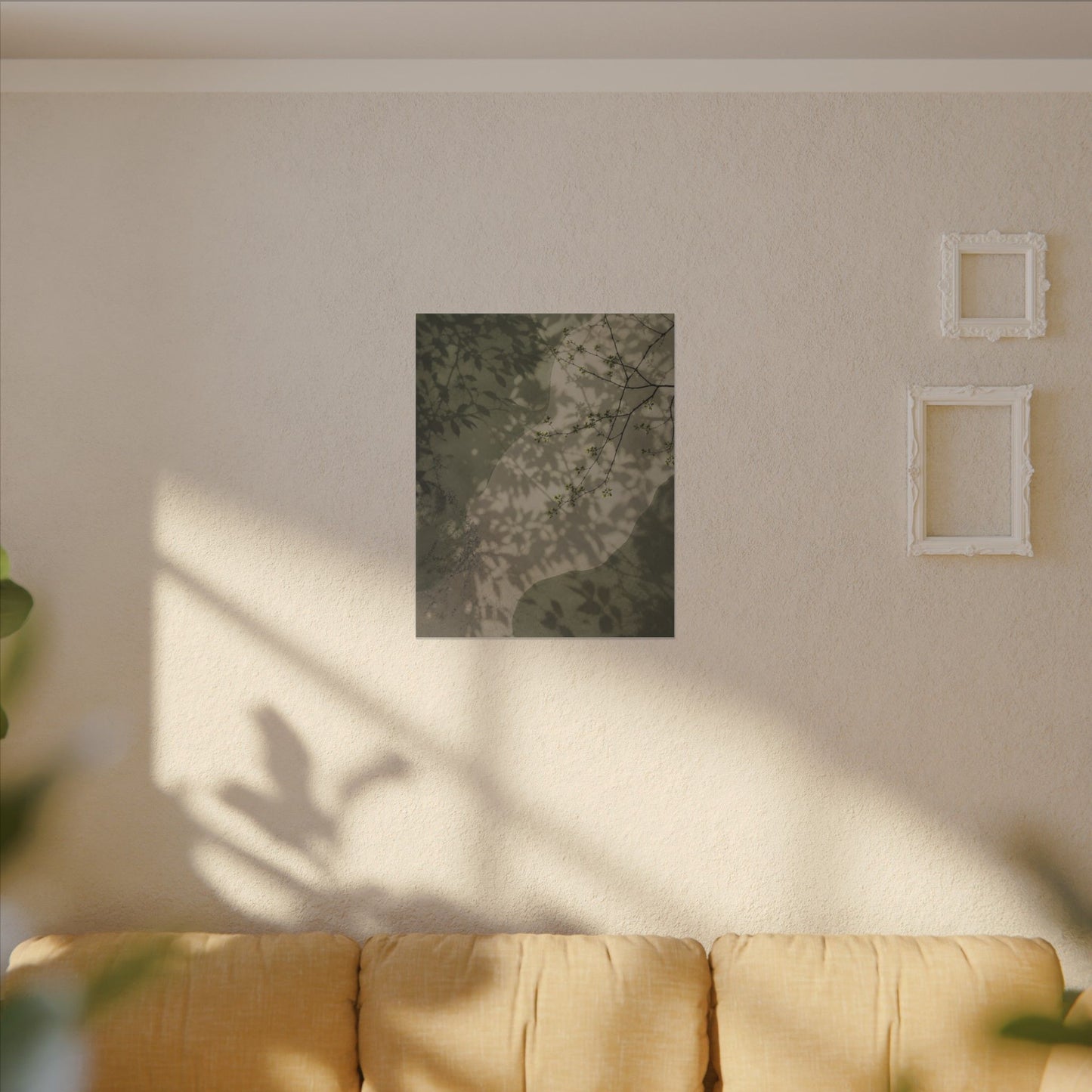 Neutral Shadow Play Canvas Art - Japanese Pattern Japandi
