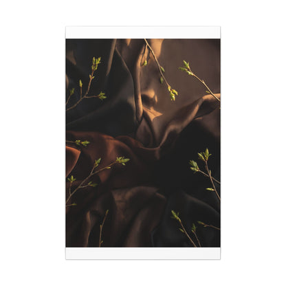 Dark Japandi Silk Drape in Golden Hour | Moody Minimal Canvas Art