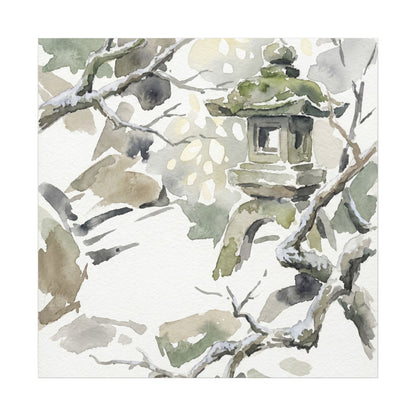 Elegant Stone Lantern Canvas Art - Watercolor Japandi