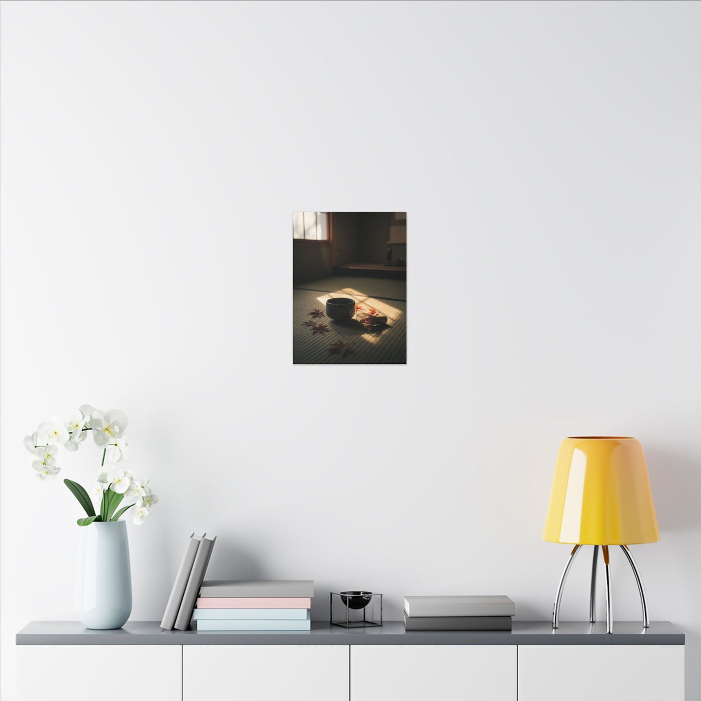 Dark Japandi Tea Ceremony in Golden Hour | Moody Minimal Canvas Art