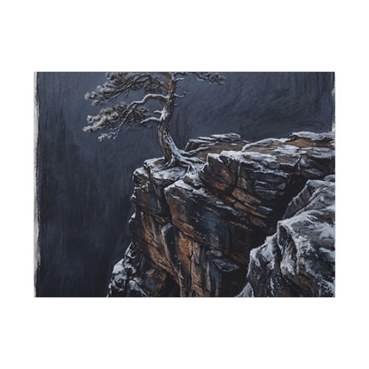 Dark Japandi Pine Tree in Dawn | Dark Texture Canvas Art