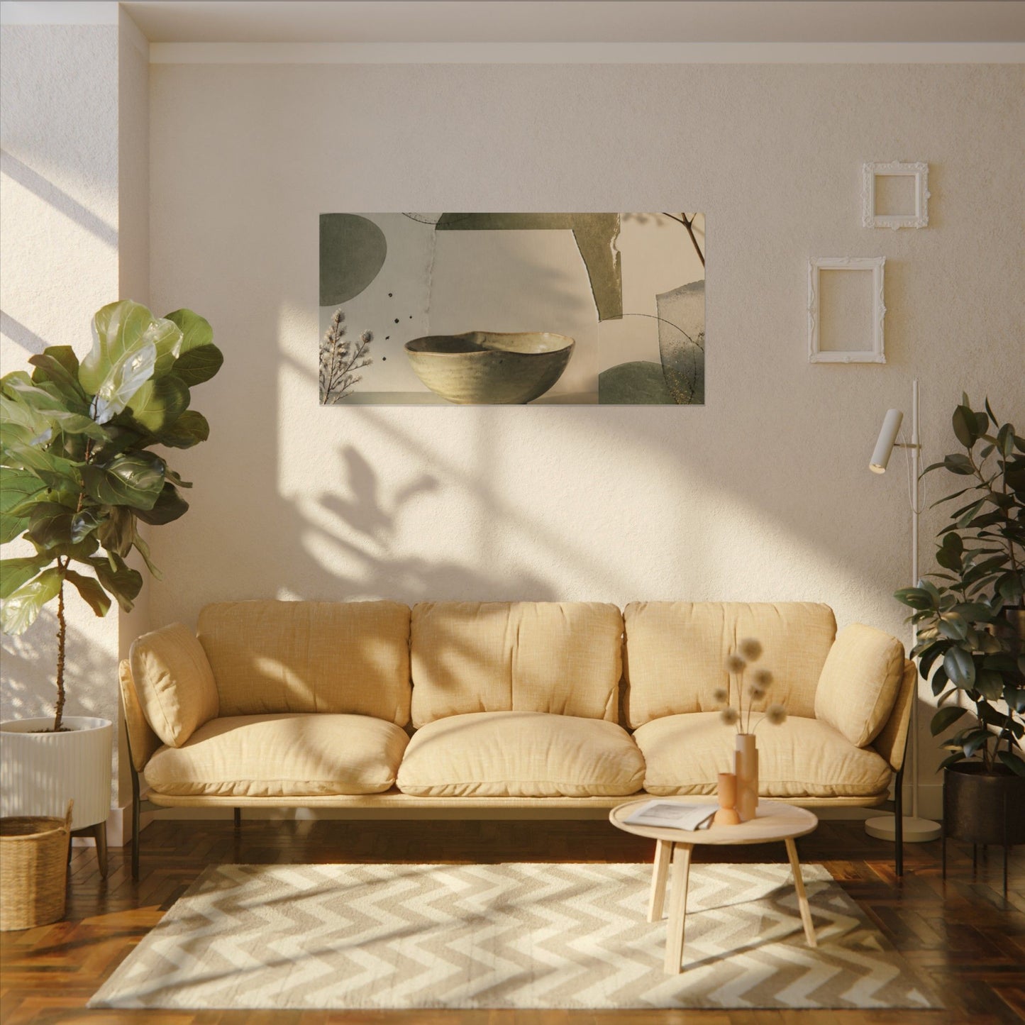 Warm Ceramic Bowl Canvas Art - Minimal Line Japandi