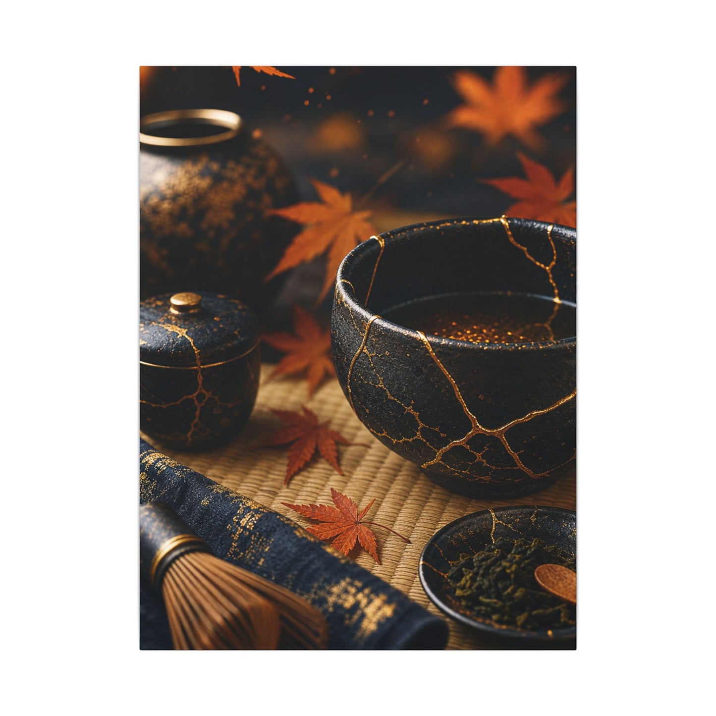 Seijaku Tea Ceremony Canvas Art - Kintsugi Gold Repair