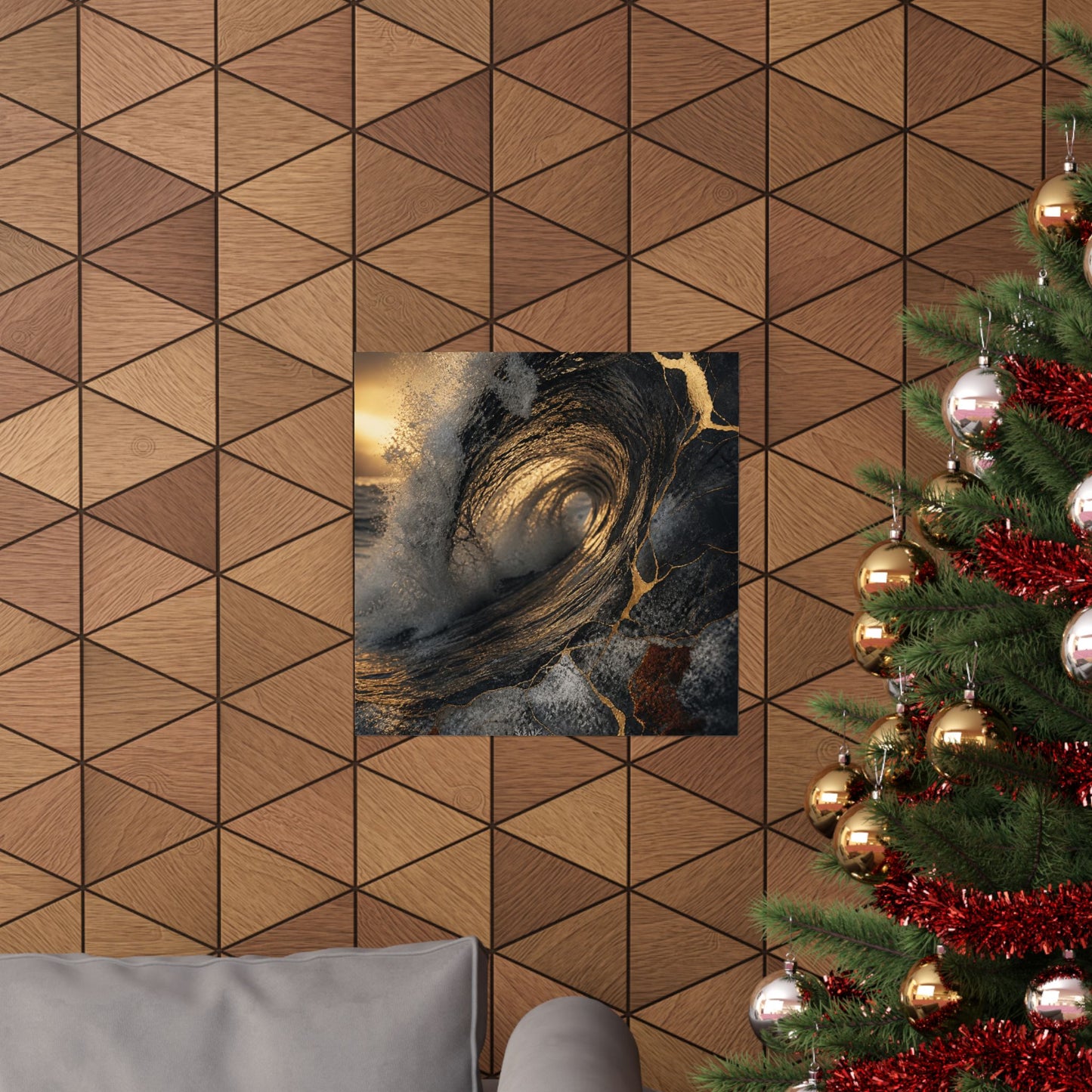 Healing Ocean Wave Wall Art Print - Gold Vein Kintsugi