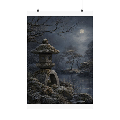 Winter Stone Lantern Japanese Pattern Wall Art Print | Earthy Decor