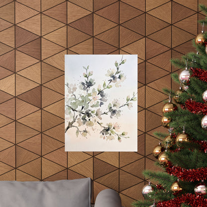 Spring Cherry Blossom Watercolor Wall Art Print | Warm Decor