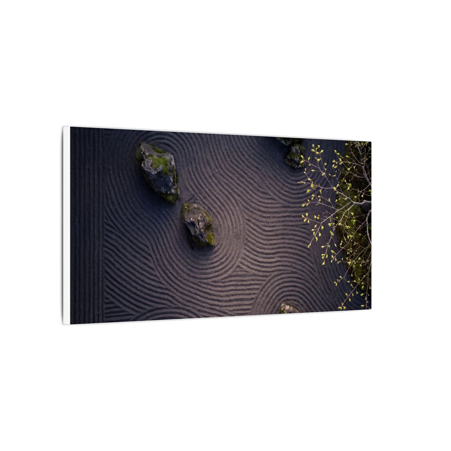 Dark Japandi Rock Garden in Dawn | Shadow Zen Canvas Art