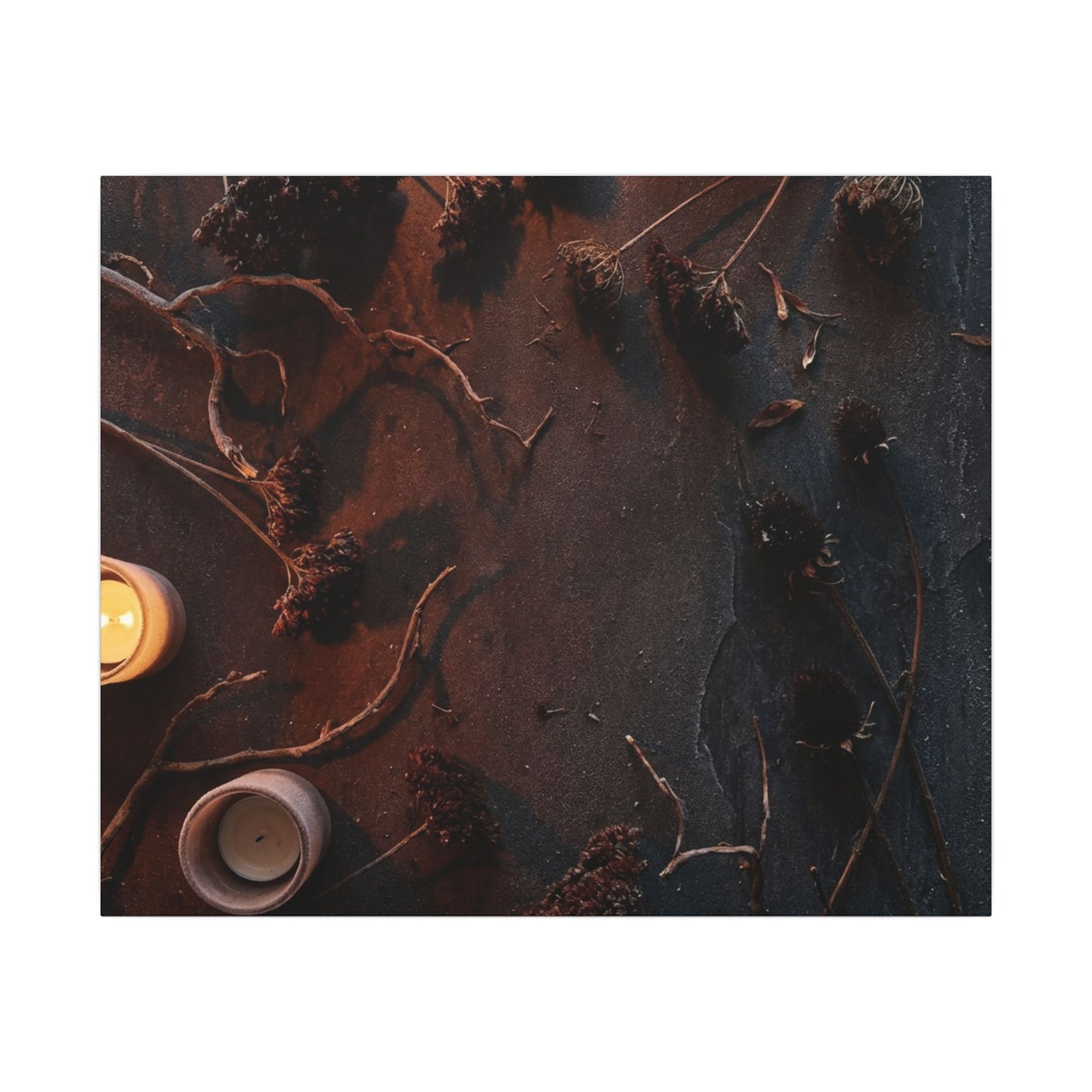 Dried Flowers Canvas Art | Winter Dark Japandi Moody Minimal Art
