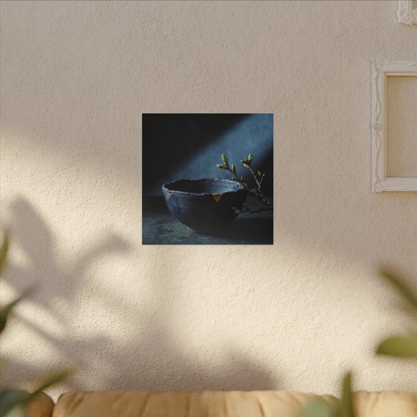 Ceramic Bowl Shadow Zen Canvas Art | Sophisticated Dark Japandi Art