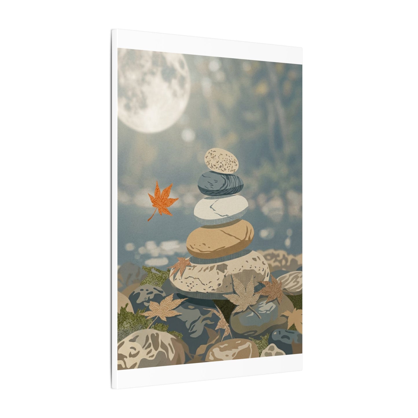 Warm River Stones Canvas Art - Japanese Pattern Japandi