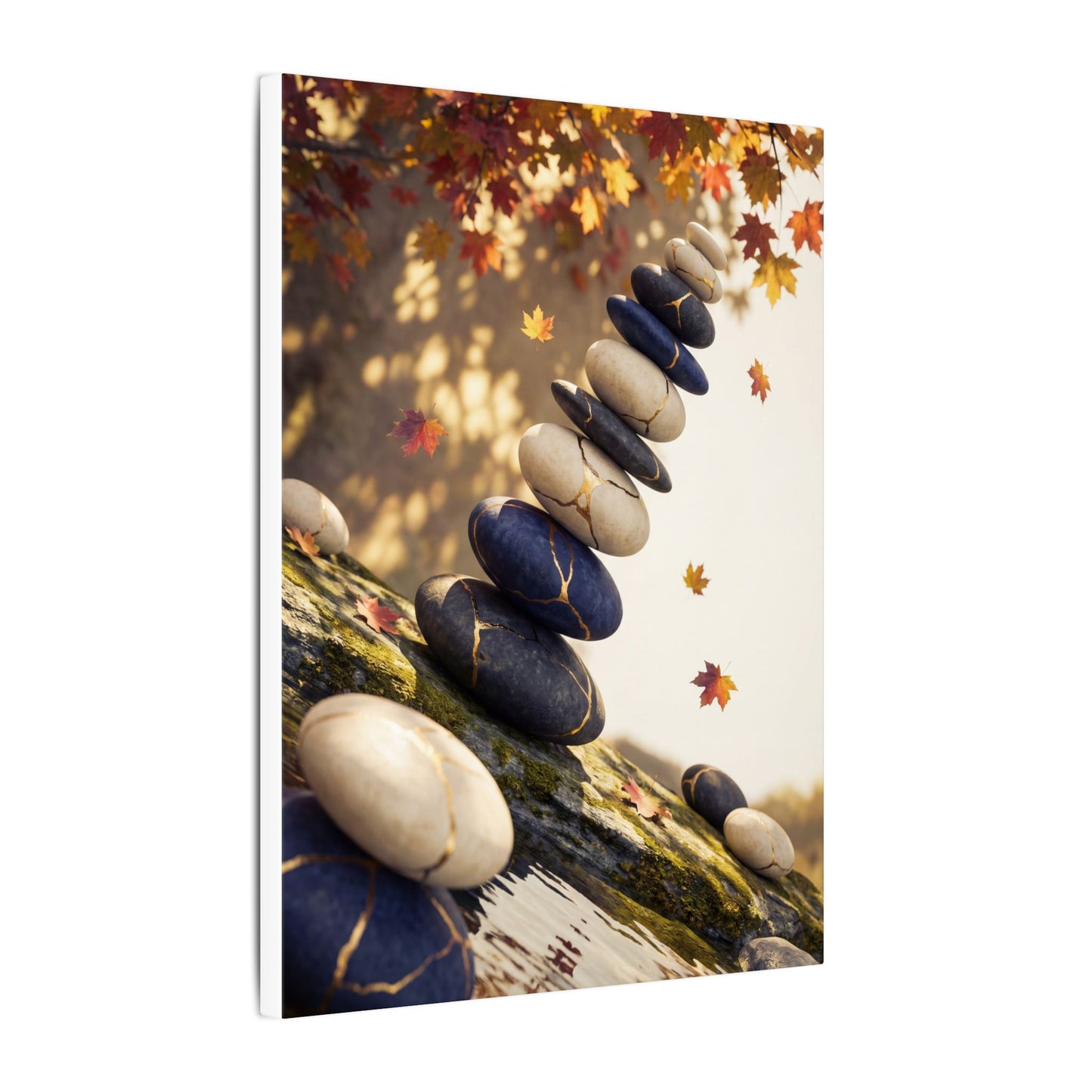 Ma River Stones Canvas Art - Kintsugi Gold Vein