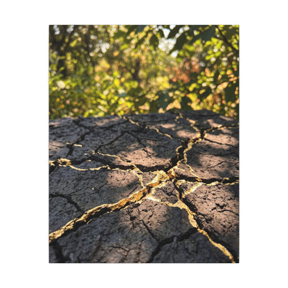Shibui Cracked Earth Canvas Art - Kintsugi Gold Repair