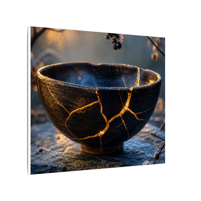 Ceramic Bowl Canvas Art | Winter Kintsugi Gold Repair Art