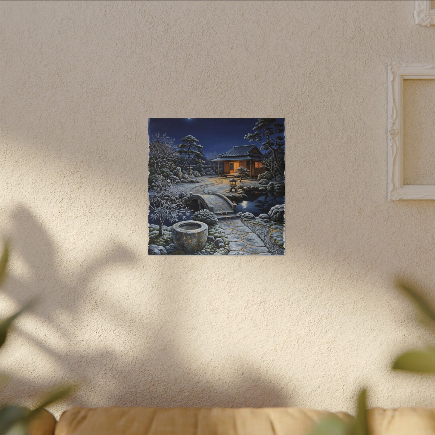 Moonlit Garden Winter Canvas Art | Kintsugi Artful Design