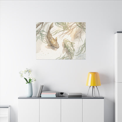 Koi Pond Canvas Art | Winter Japandi Watercolor Art