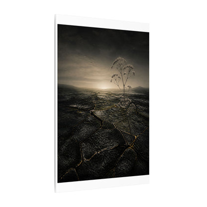 Dawn Cracked Earth Canvas Art - Dark Japandi Mono No Aware