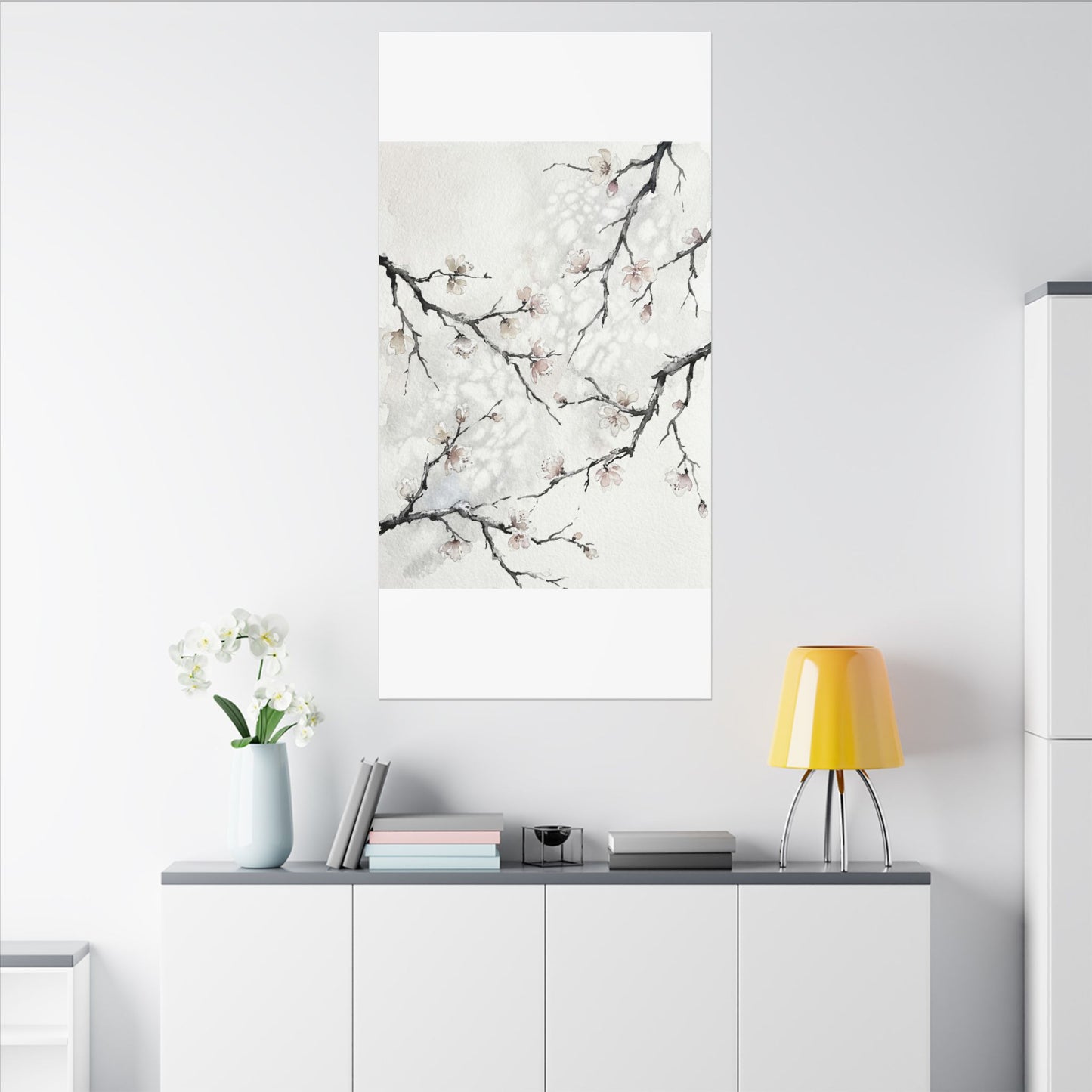 Cherry Blossom Canvas Art | Winter Japandi Watercolor Art