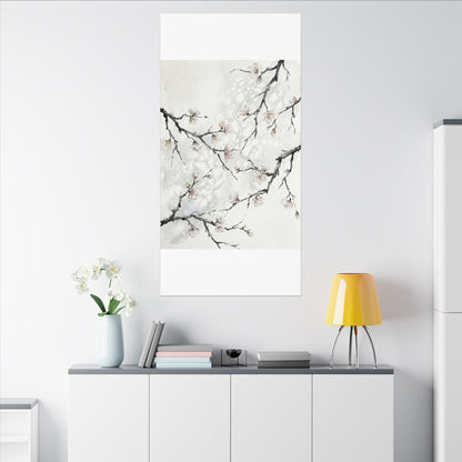 Cherry Blossom Canvas Art | Winter Japandi Watercolor Art