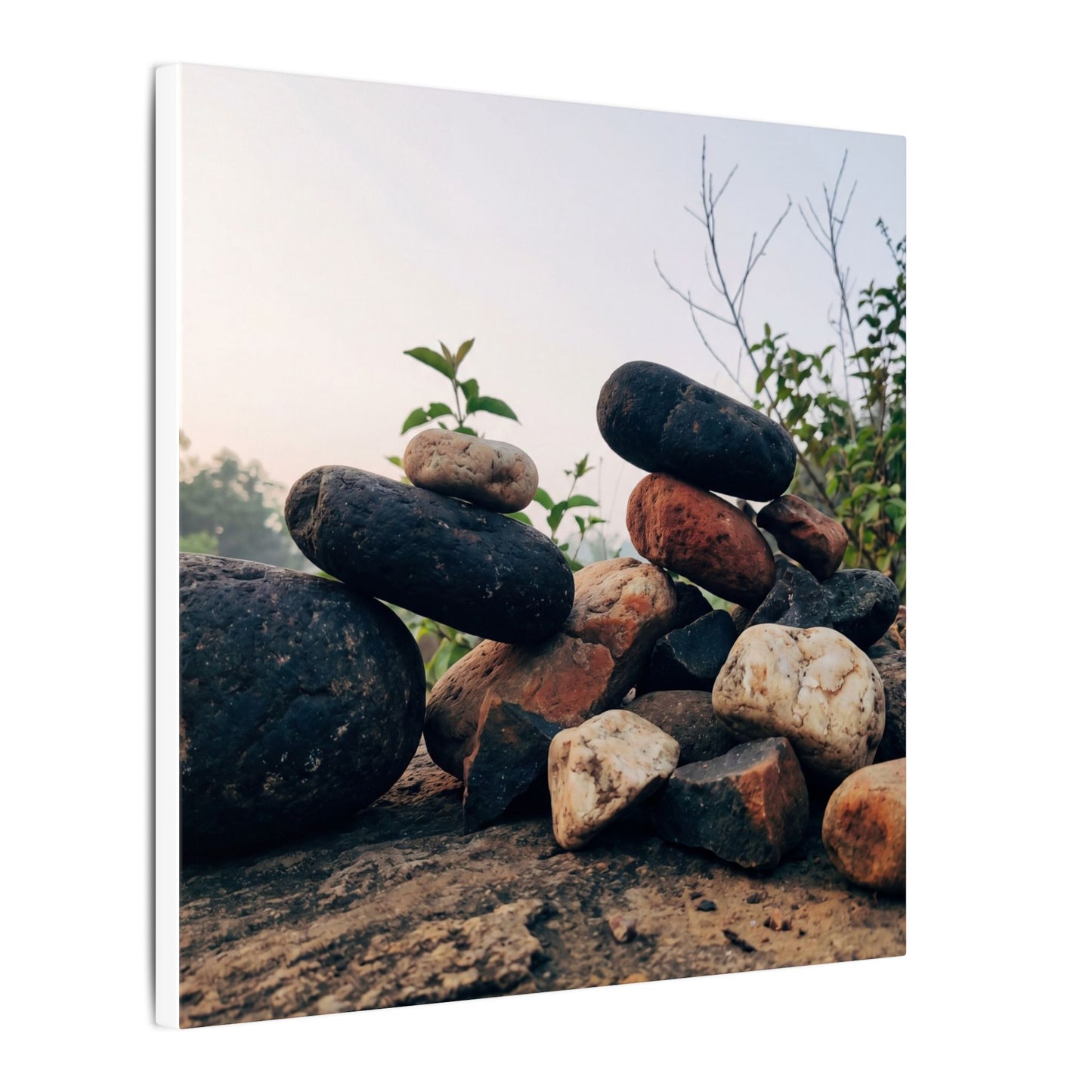 River Stones Canvas Art | Spring Kintsugi Broken Beauty Art
