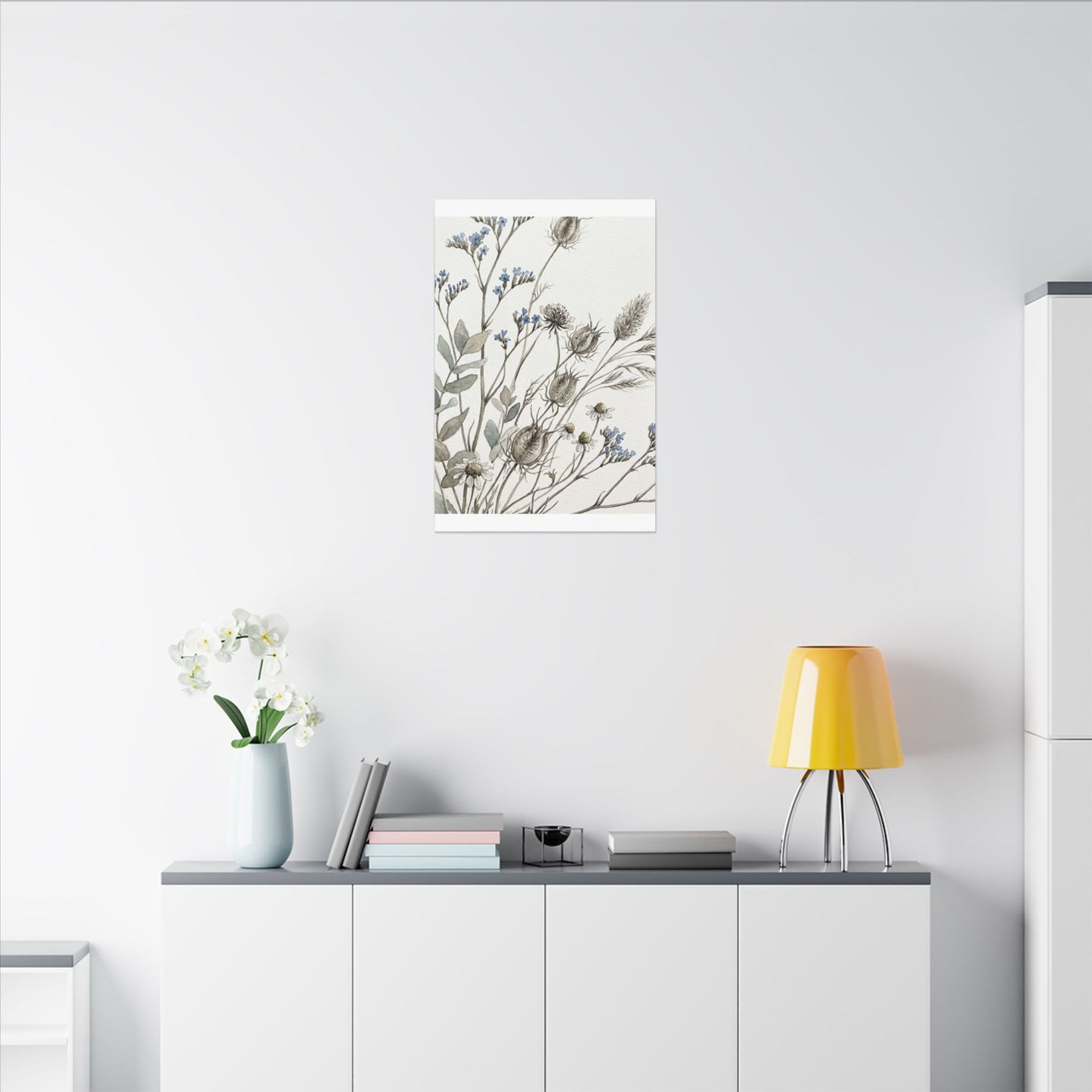 Dried Flowers Canvas Art | Summer Japandi Watercolor Art