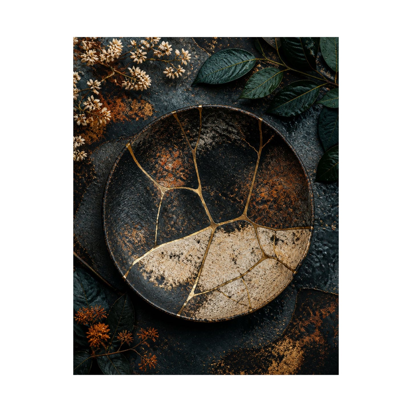 Kintsugi Rust Patina in Dawn | Gold Repair Wall Art Print