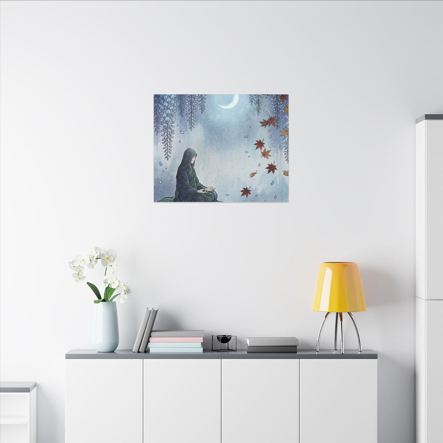 Zen Wisteria in Moonlight | Ukiyo E Inspired Canvas Art
