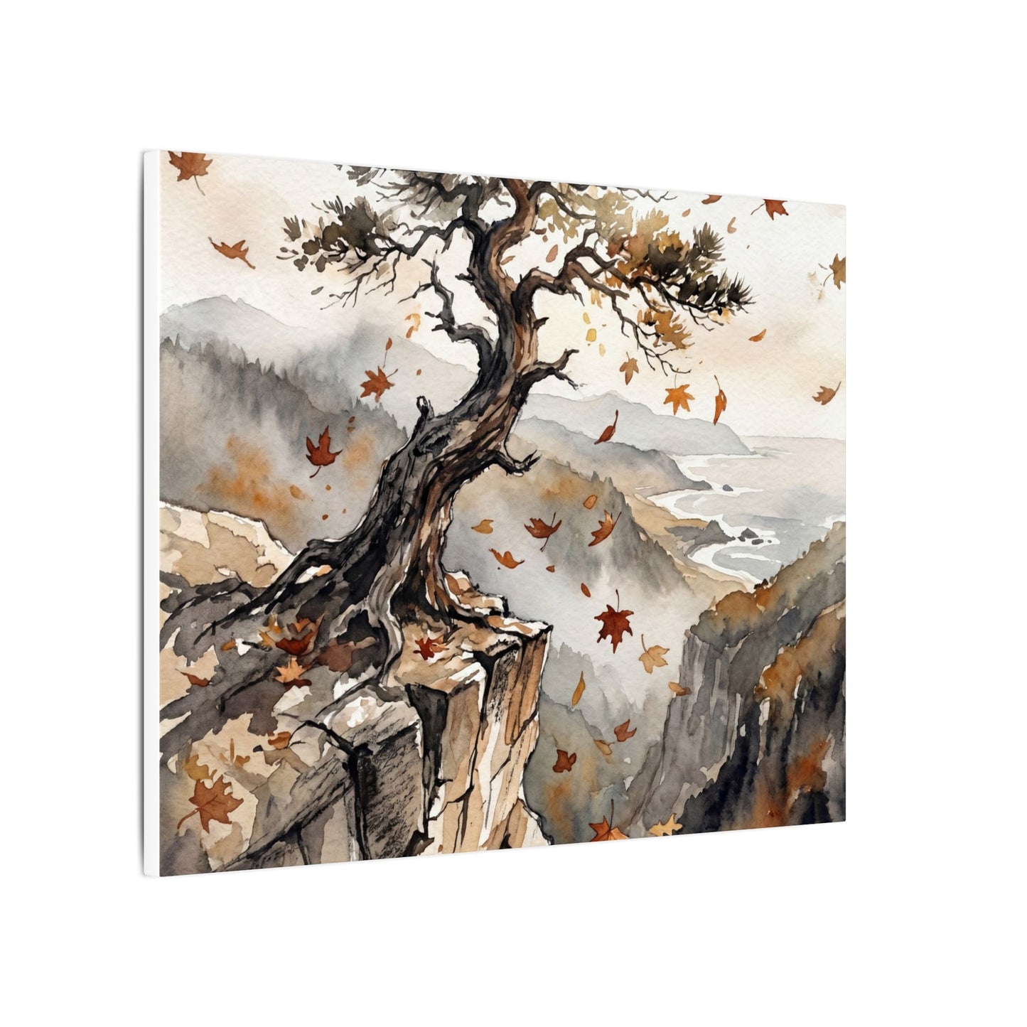 Autumn Pine Tree Watercolor Canvas Art | Warm Decor