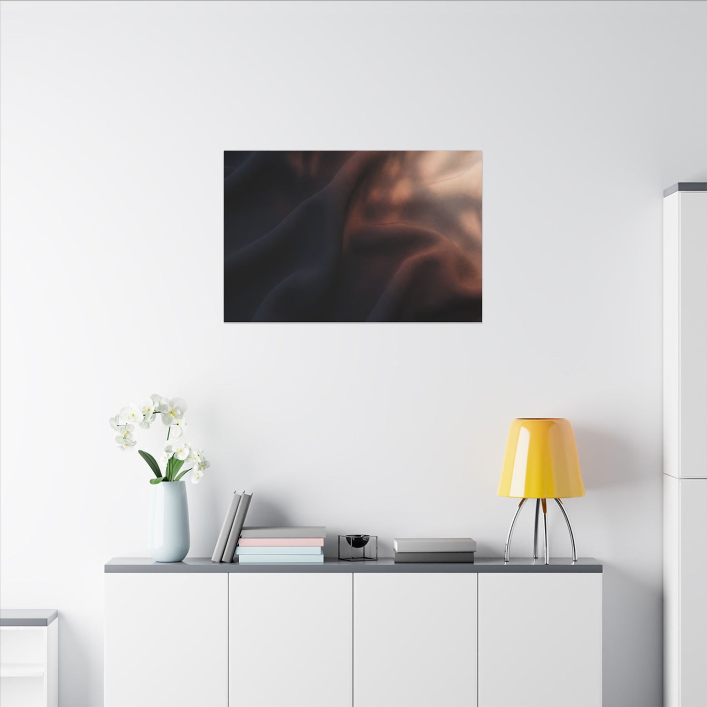 Dark Japandi Silk Drape in Dawn | Shadow Zen Canvas Art