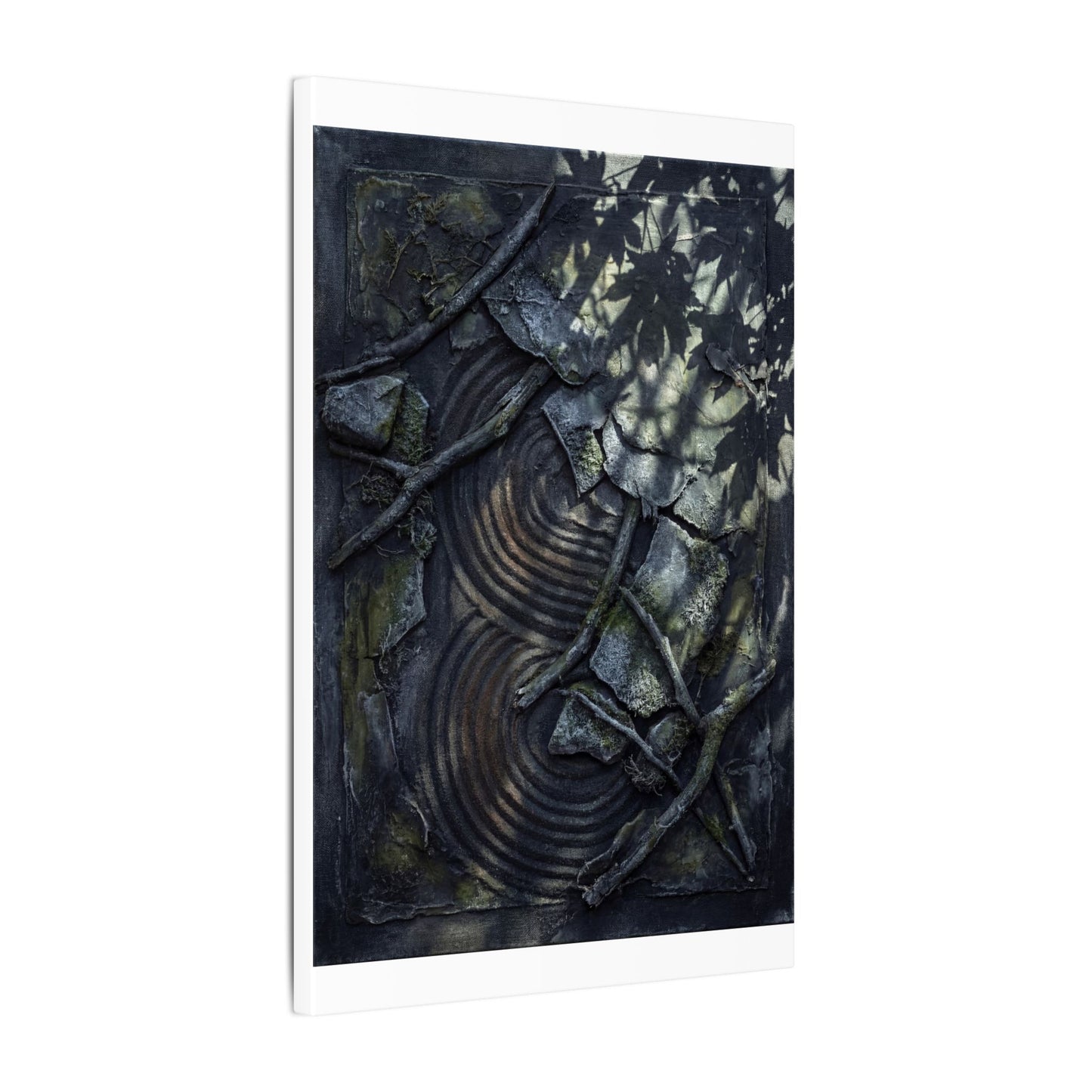 Rock Garden Canvas Art | Winter Dark Japandi Dark Texture Art