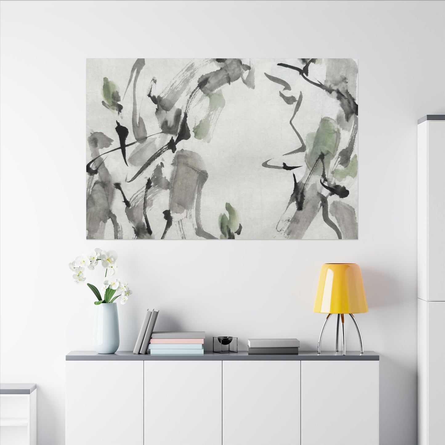 Zen Ink Brushstroke in Overcast | Sumi E Canvas Art