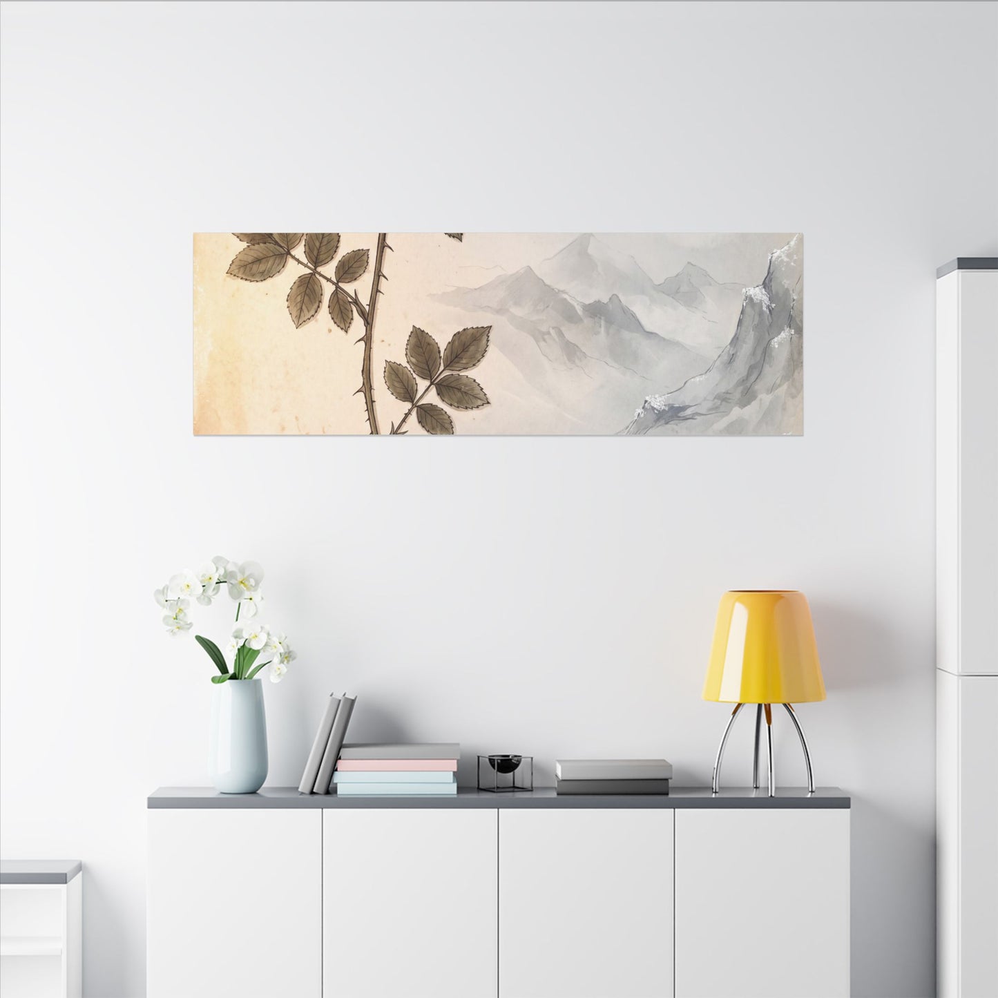 Winter Mountain Mist Herbarium Canvas Art | Earthy Decor