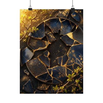 Broken Pottery Gold Repair Wall Art Print | Resilient Kintsugi Art