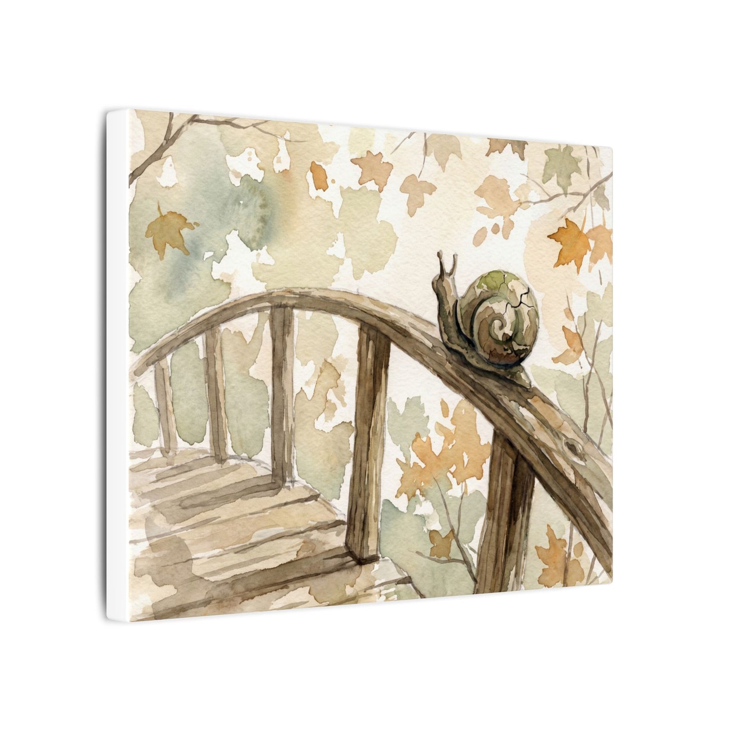 Wooden Bridge Canvas Art | Autumn Japandi Watercolor Art