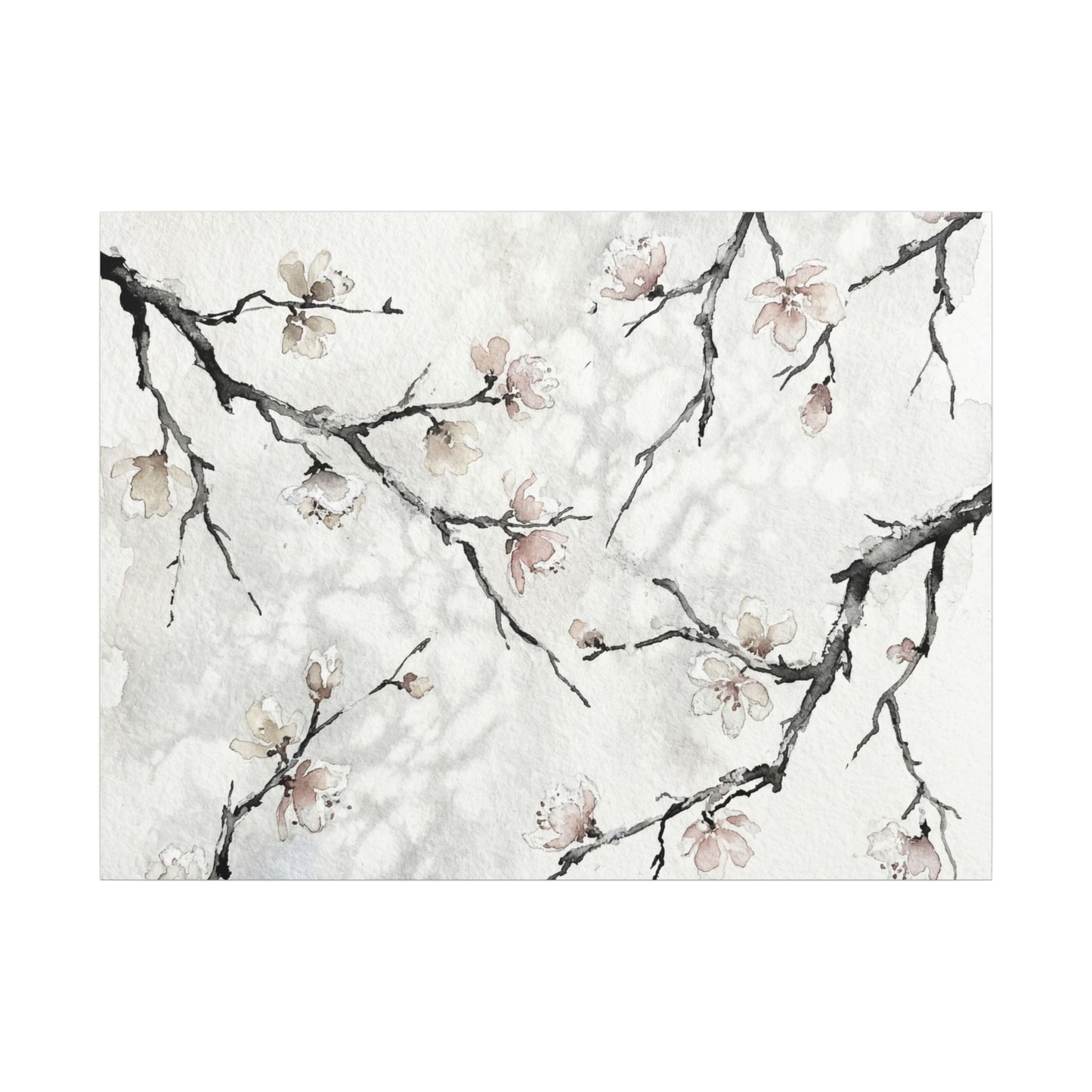Cherry Blossom Canvas Art | Winter Japandi Watercolor Art