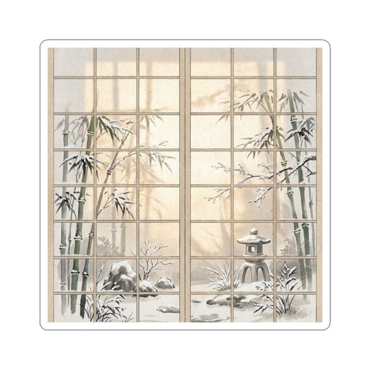 Winter Shoji Screen Sumi E Sticker | Peaceful Decor Art Print