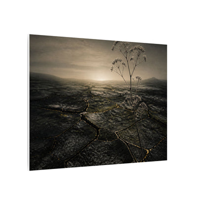 Dawn Cracked Earth Canvas Art - Dark Japandi Mono No Aware