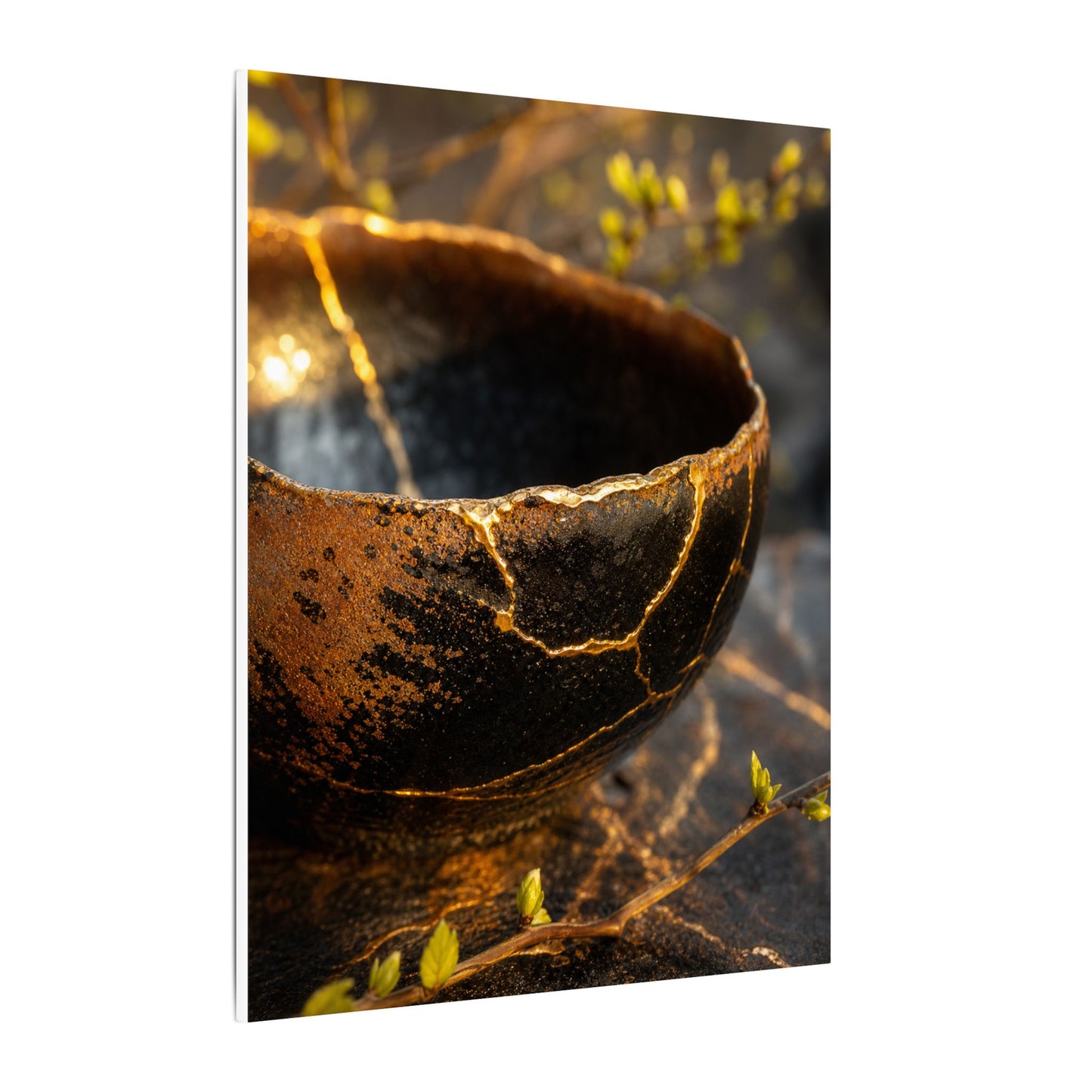 Kintsugi Ceramic Bowl in Golden Hour | Gold Vein Canvas Art