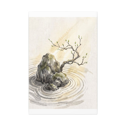 Serene Rock Garden Canvas Art - Sumi E Zen