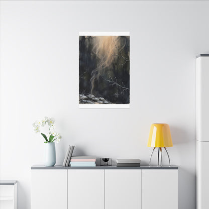 Incense Smoke Winter Canvas Art | Dark Japandi Moody Design