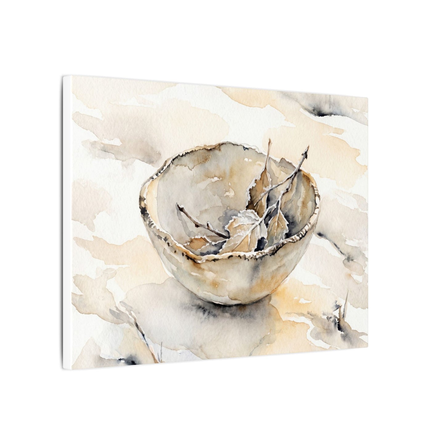 Ceramic Bowl Canvas Art | Winter Japandi Watercolor Art