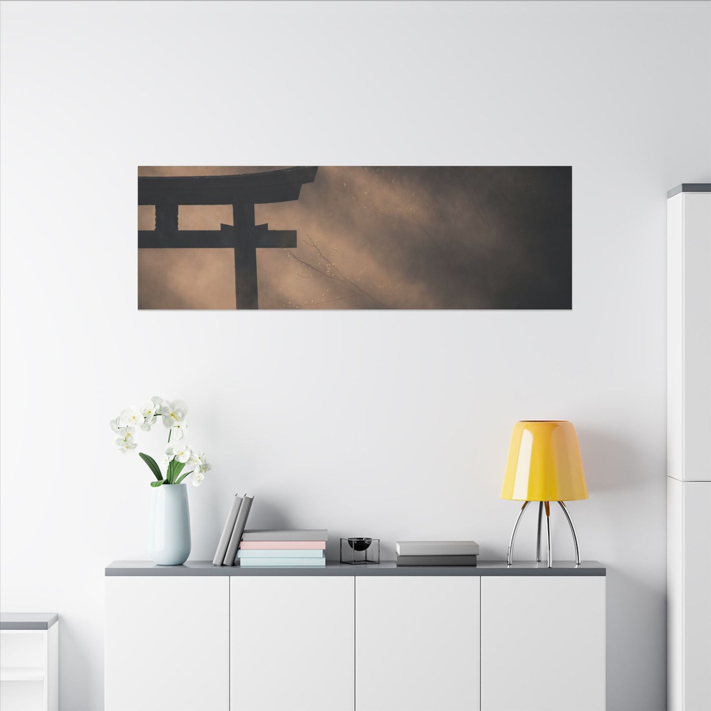Torii Gate Shadow Zen Canvas Art | Bold Dark Japandi Art
