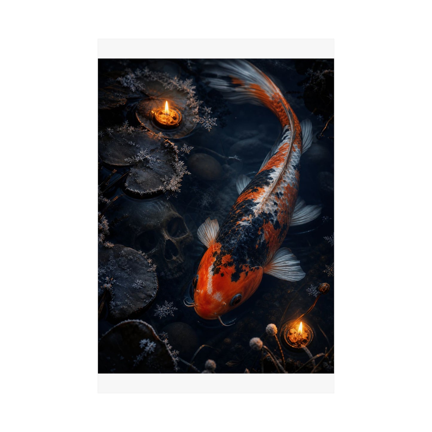 Candlelight Koi Pond Wall Art Print - Dark Japandi Datsuzoku